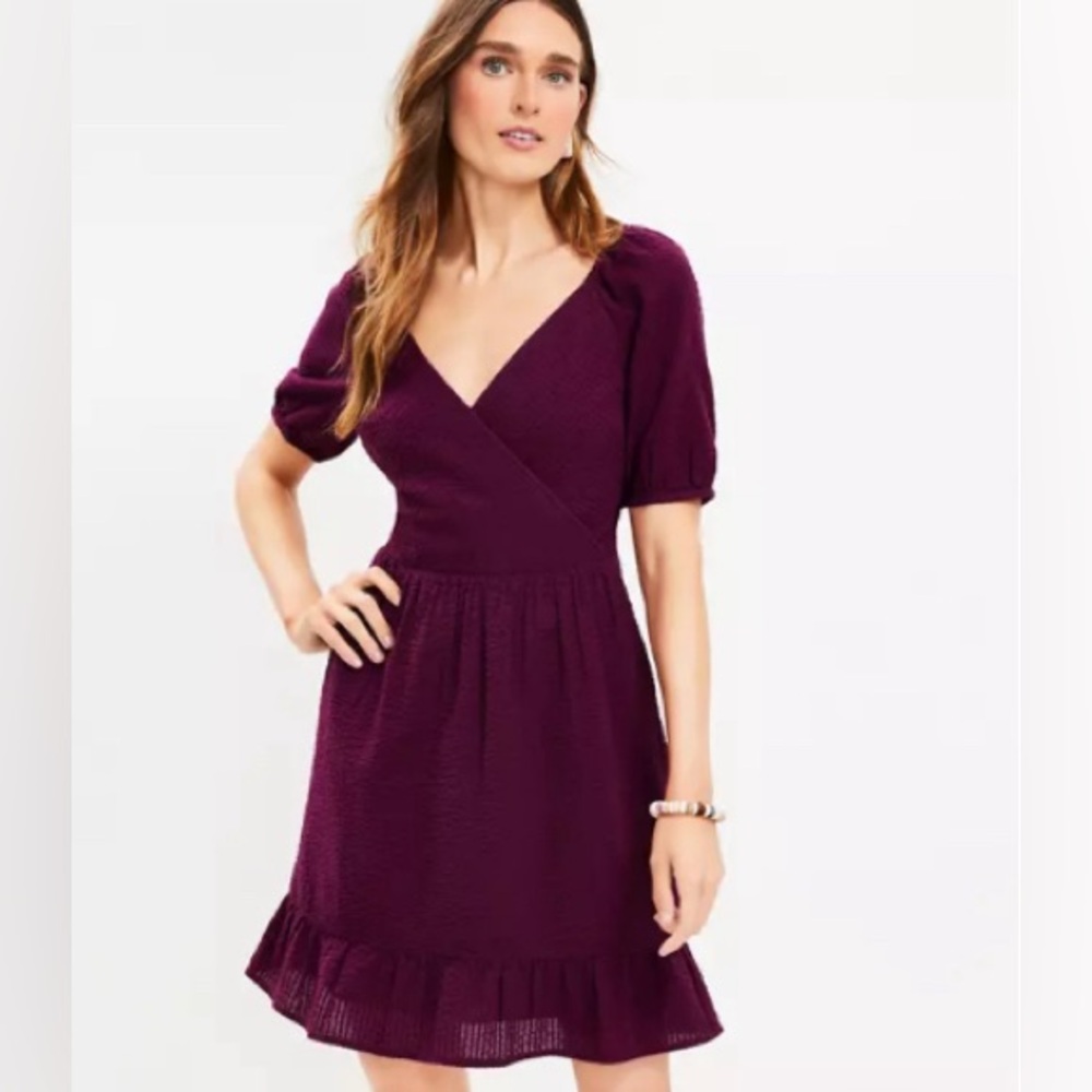 Crinkle Flounce Puff Sleeve Dress